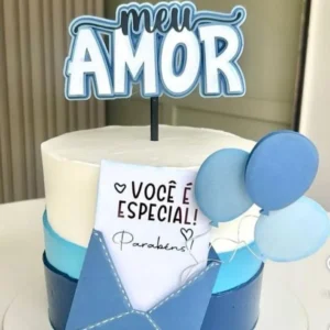 Topper de bolo personalizado com envelopes, corações e elementos românticos. Arquivo de corte digital para Silhouette Studio para decoração de festa.