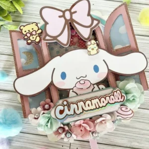 Topper de bolo personalizado com o personagem Cinnamoroll em tons pastel. Arquivo de corte digital para Silhouette Studio para decoração de festa.