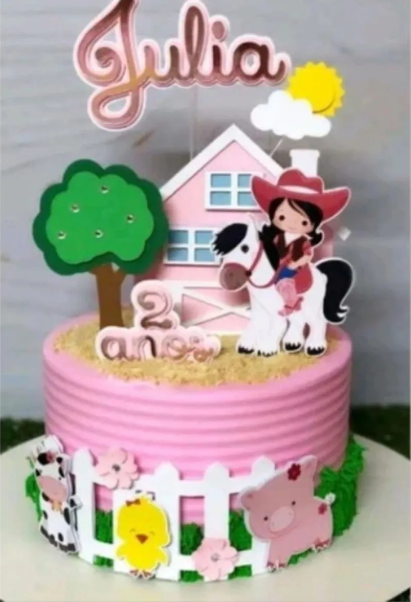 Topper para imprimir com tema fazendinha rosa molde de papelaria e arquivo de corte para editar no silhouette studio