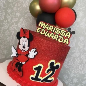 Topper de bolo personalizado da Minnie Mouse em camadas de papel com laço tridimensional. Arquivo de corte digital configurado para Silhouette Studio.