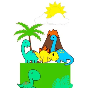 Topper de bolo infantil no tema dinossauro verde. Arquivo de corte digital para Silhouette Studio, ideal para decoração de festa de aniversário.