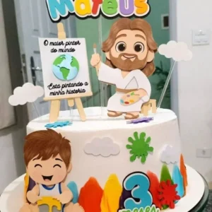 Topper de bolo infantil do tema O Maior Pintor do Mundo. Arquivo de corte digital exclusivo para Silhouette Studio, ideal para decoração de festa.