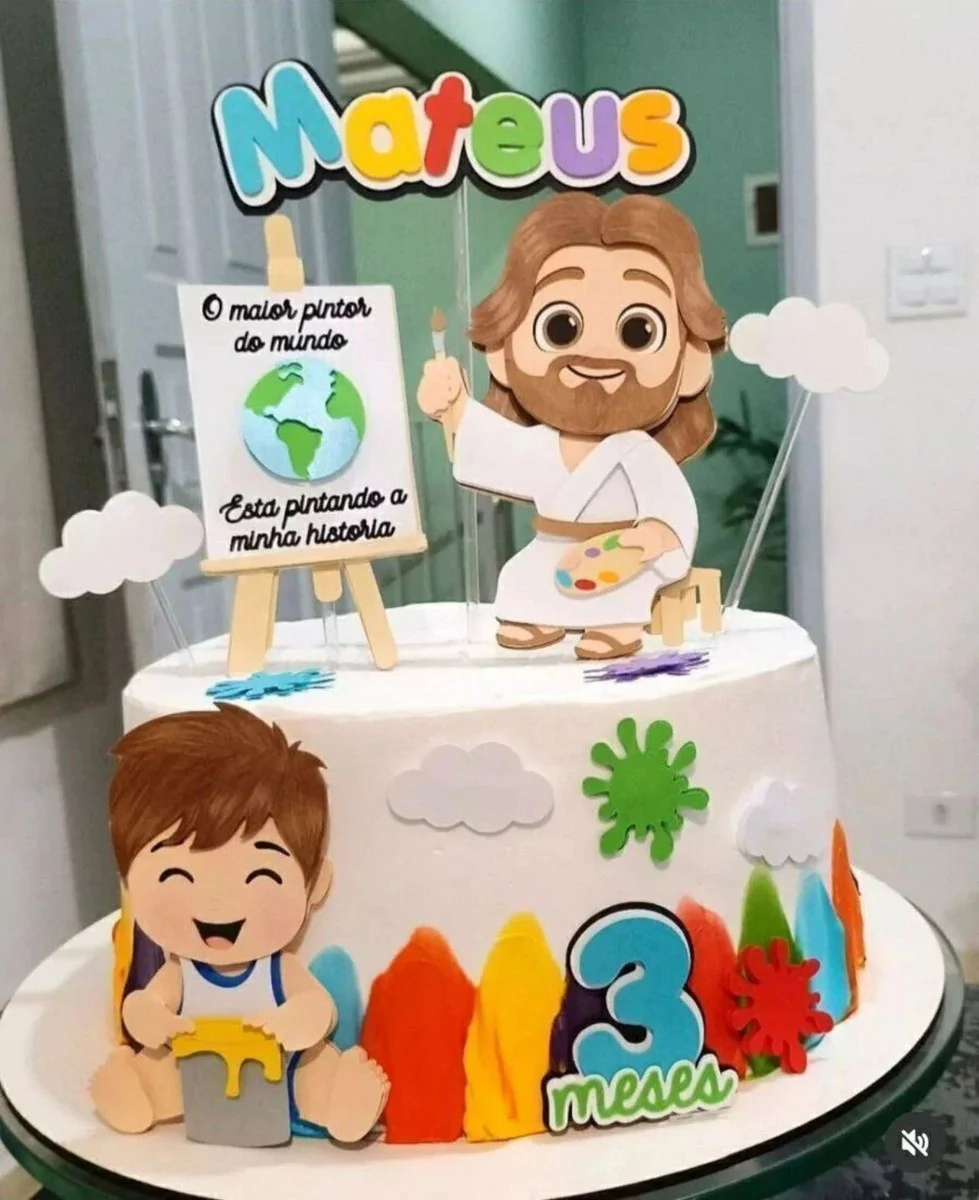 Topper de bolo infantil do tema O Maior Pintor do Mundo. Arquivo de corte digital exclusivo para Silhouette Studio, ideal para decoração de festa.