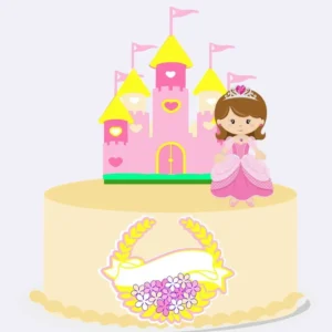 Topper de bolo infantil no tema princesa e castelo rosa. Arquivo de corte digital para Silhouette Studio, ideal para decoração de festa de menina.