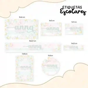Cartela de adesivo escolar no tema Floral nos formatos Studio, PNG, DXF e PDF em alta resolução para cadernos e livros.