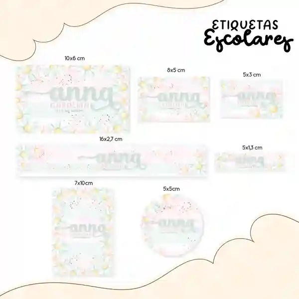 Cartela de adesivo escolar no tema Floral nos formatos Studio, PNG, DXF e PDF em alta resolução para cadernos e livros.