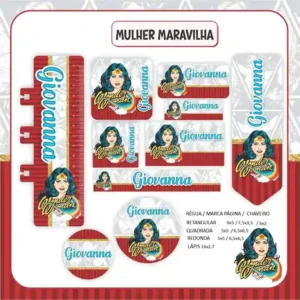 Adesivo Escolar Personalizada Mulher Maravilha