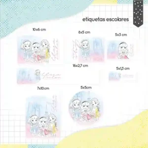 Adesivo escolar personalizada tema princesas em etiqueta para caderno e lápis para imprimir e editar