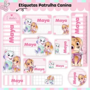 Cartela de adesivos escolares para imprimir no tema Skye e Everest em alta resolução para cadernos e livros.