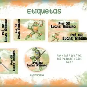 Adesivo escolar Tartarugas Ninjas para imprimir em etiqueta para caderno e lápis para editar e organizar