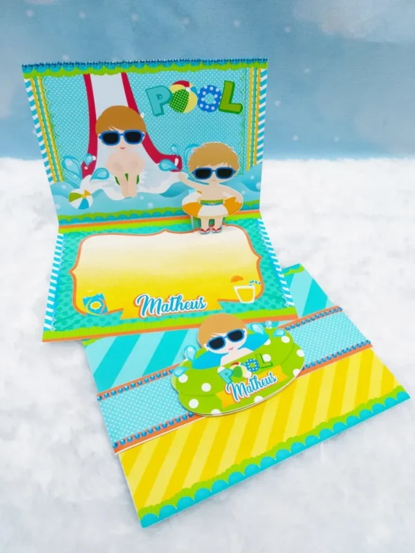 Topo de bolo Pool Party menino em arquivo de corte Studio para Silhouette personalizar e imprimir