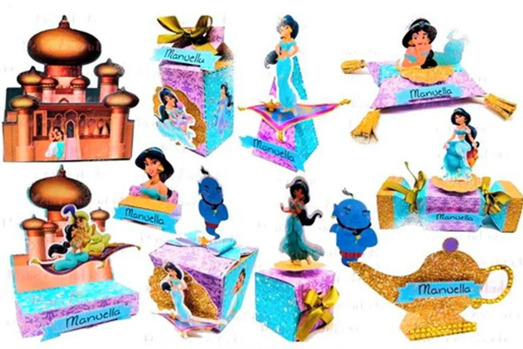 Arquivo digital tema Jasmine em formato Studio para topo de bolo e decoração de festa infantil