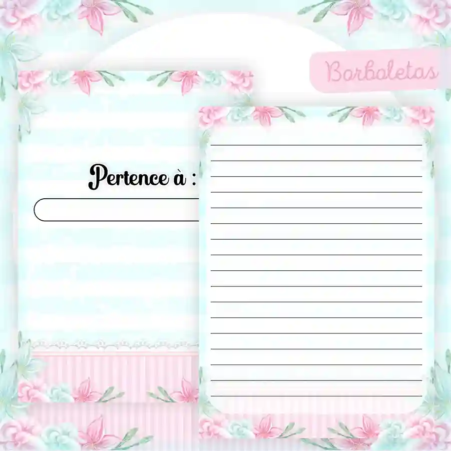 Caderneta de saúde e livro de memórias Borboleta Rosa e Azul em caderno de anotações para imprimir com capa em PNG e miolo em PDF