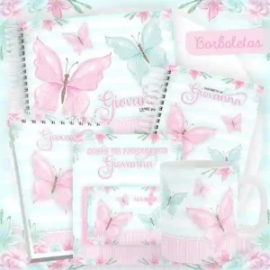 Caderneta de vacinação e livro do bebê Borboleta Rosa e Azul em caderno de anotações para imprimir com capa em PNG e miolo em PDF