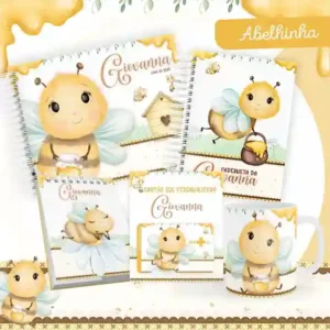 Caderneta e livro do bebê Abelhinha para imprimir em caderno de anotações com capa em PNG e miolo em PDF