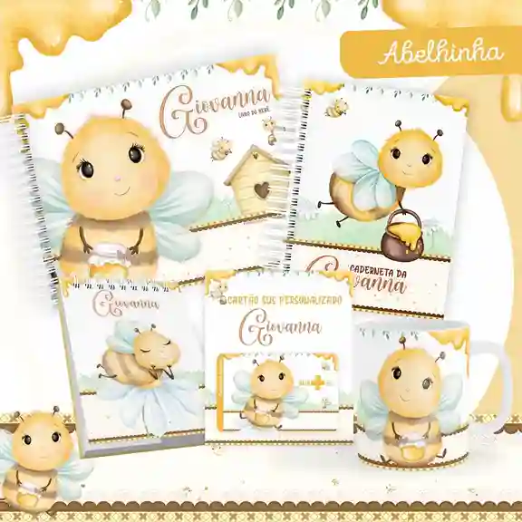 Caderneta e livro do bebê Abelhinha para imprimir em caderno de anotações com capa em PNG e miolo em PDF