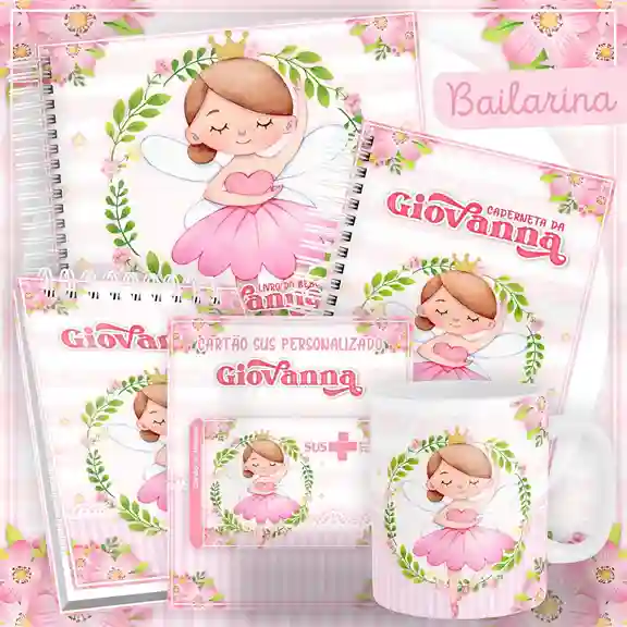 Caderneta e livro do bebê Bailarina para imprimir em caderno de anotações com capa em PNG e miolo em PDF