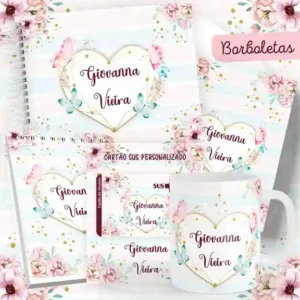 Caderneta e livro do bebê Borboletas para imprimir em caderno de anotações com capa em PNG e miolo em PDF