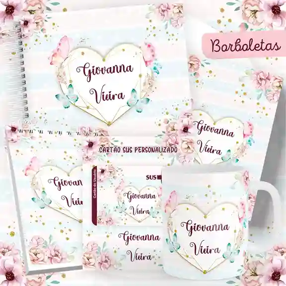Caderneta e livro do bebê Borboletas para imprimir em caderno de anotações com capa em PNG e miolo em PDF