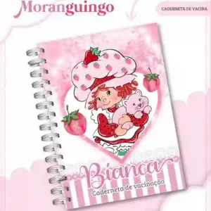 Caderneta e livro do bebê Moranguinho para imprimir em caderno de anotações com capa em PNG e miolo em PDF