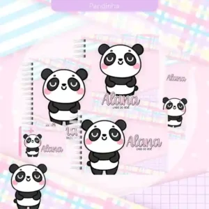 Caderneta e livro do bebê Pandinha para imprimir em caderno de anotações com capa em PNG e miolo em PDF