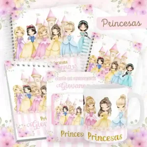 Caderneta e livro do bebê Princesas para imprimir em caderno de anotações com capa em PNG e miolo em PDF