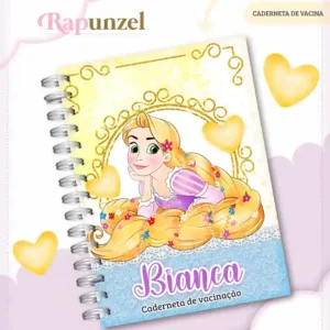 Caderneta e livro do bebê Rapunzel para imprimir em caderno de anotações com capa em PNG e miolo em PDF
