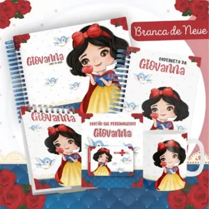 Caderneta e livro do bebê Branca de Neve para imprimir em caderno de anotações com capa em PNG e miolo em PDF
