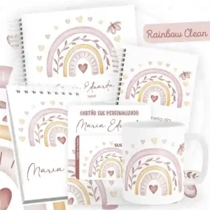 Caderneta e livro do bebê Floral Coração para imprimir em caderno de anotações com capa em PNG e miolo em PDF