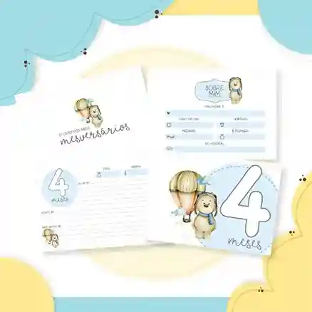 Caderneta e livro do bebê Ursinho Baloeiro para imprimir em caderno de anotações com capa em PNG e miolo em PDF