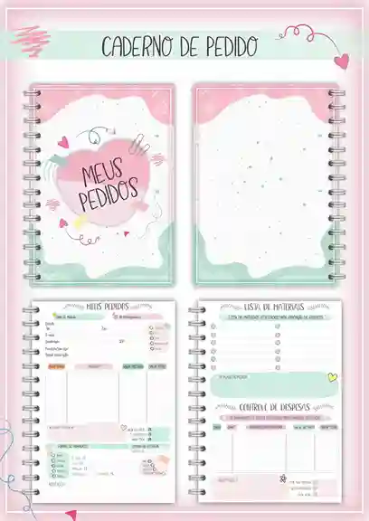 Caderno e livro de pedidos para imprimir com capa em PNG e miolo em PDF