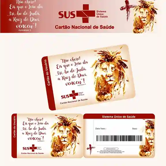 Cartão do SUS digital personalizado Leão de Judá para imprimir com arte frente e verso em PNG e PDF