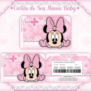 Cartão do SUS digital personalizado Minnie Bebê para imprimir com arte frente e verso em PNG e PDF