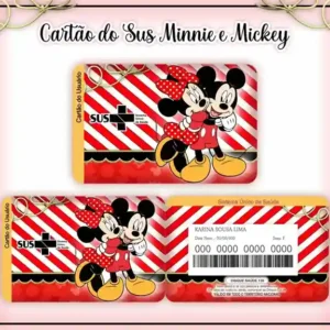 Cartão do SUS digital personalizado Minnie e Mickey para imprimir com arte frente e verso em PNG e PDF