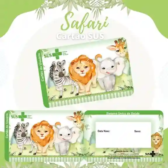 Cartão do SUS digital personalizado Verde Safari para imprimir com arte frente e verso em PNG e PDF