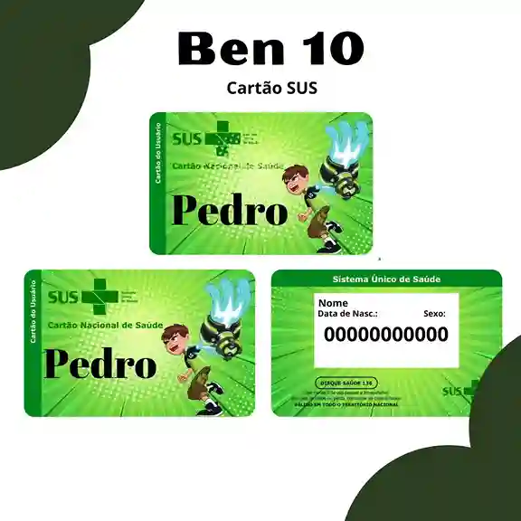 Cartão do SUS digital personalizado Ben 10 para imprimir com arte frente e verso em PNG e PDF