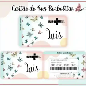 Cartão do SUS digital personalizado Borboletas para imprimir com arte frente e verso em PNG e PDF