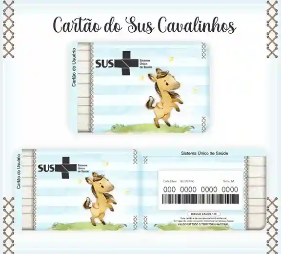 Cartão do SUS digital personalizado Cavalo para imprimir com arte frente e verso em PNG e PDF