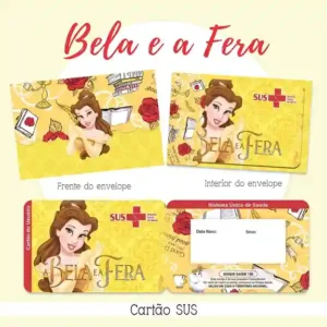 Cartão do SUS digital personalizado A Bela e a Fera para imprimir com arte frente e verso em PNG e PDF