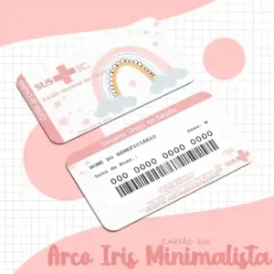 Cartão do SUS digital personalizado Arco-Íris Minimalista para imprimir com arte frente e verso em PNG e PDF