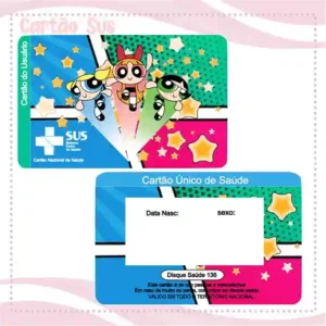Cartão do SUS digital personalizado As Meninas Superpoderosas para imprimir com arte frente e verso em PNG e PDF