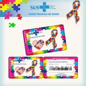 Cartão do SUS digital personalizado Autismo Menina para imprimir com arte frente e verso em PNG e PDF