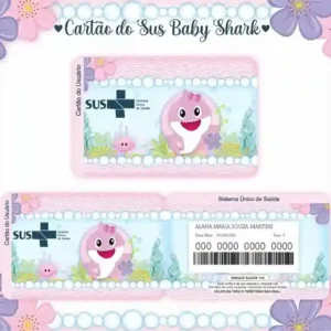 Cartão do SUS digital personalizado Baby Shark para imprimir com arte frente e verso em PNG e PDF