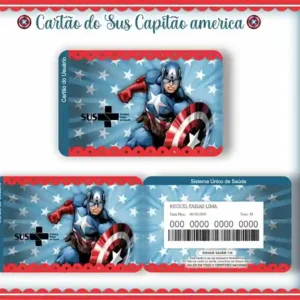 Cartão do SUS digital personalizado Capitão América para imprimir com arte frente e verso em PNG e PDF