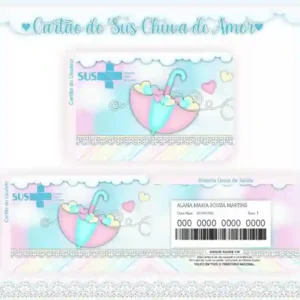 Cartão do SUS digital personalizado Chuva de Amor para imprimir com arte frente e verso em PNG e PDF