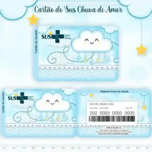 Cartão do SUS digital personalizado Chuva de Bênçãos para imprimir com arte frente e verso em PNG e PDF