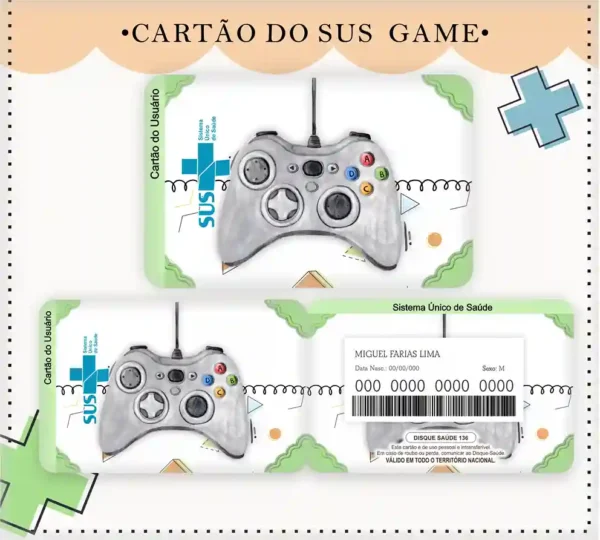 Cartão do SUS digital personalizado Controle Xbox para imprimir com arte frente e verso em PNG e PDF