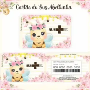 Cartão do SUS digital personalizado Abelhinha para imprimir com arte frente e verso em PNG e PDF