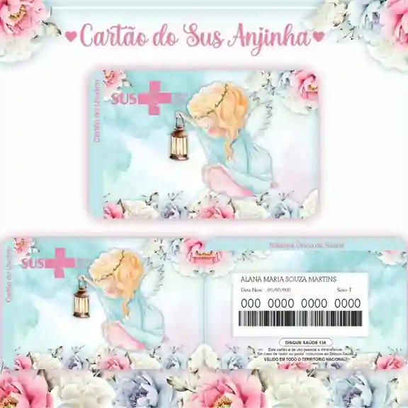 Cartão do SUS digital personalizado Anjinha para imprimir com arte frente e verso em PNG e PDF