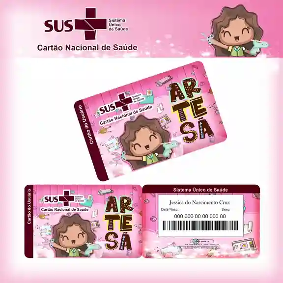 Cartão do SUS digital personalizado Artesã para imprimir com arte frente e verso em PNG e PDF